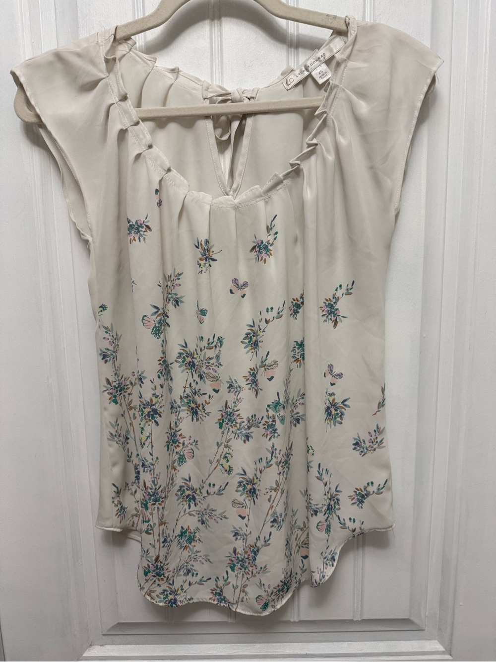 Lauren Conrad Women’s Size XS Ivory Floral Cap Sleeve Tie Back (52-4)